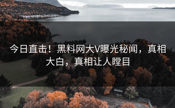 今日直击！黑料网大V曝光秘闻，真相大白，真相让人瞠目