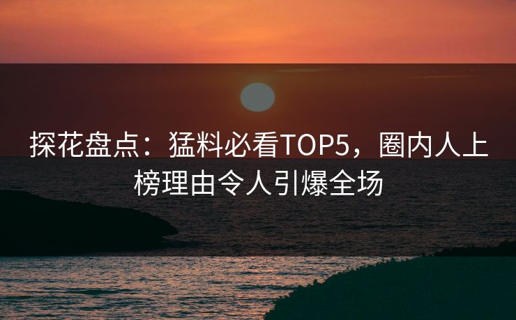 探花盘点：猛料必看TOP5，圈内人上榜理由令人引爆全场