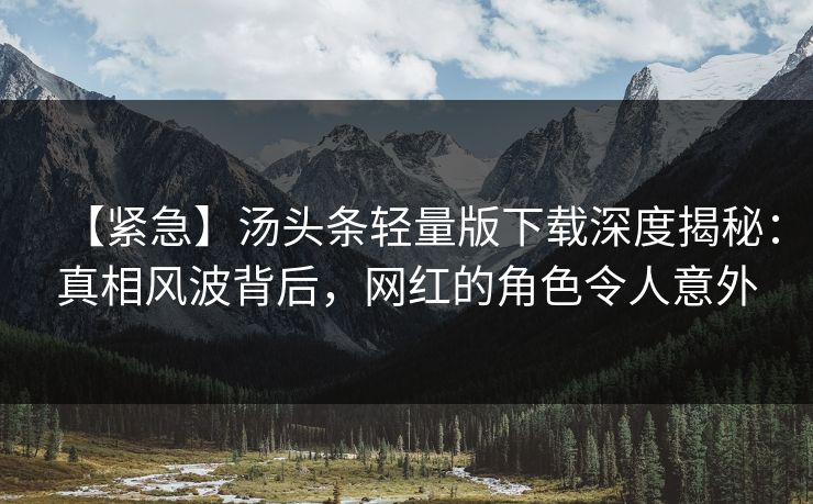 【紧急】汤头条轻量版下载深度揭秘：真相风波背后，网红的角色令人意外