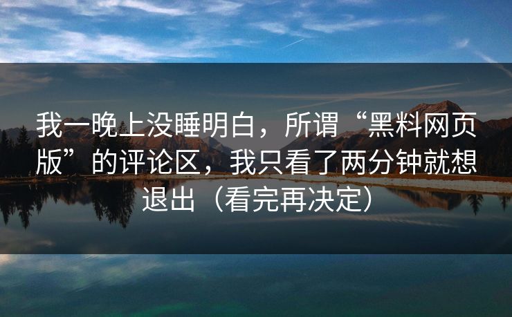 我一晚上没睡明白，所谓“黑料网页版”的评论区，我只看了两分钟就想退出（看完再决定）